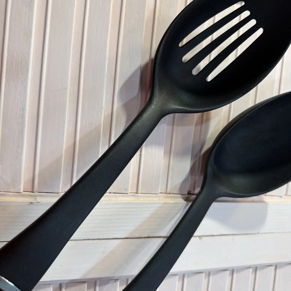 Spoon Set Kitchen aid Black/silver Vintage Heavy‎ Duty Slotted/serving